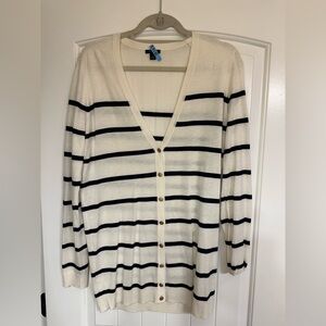 Ann Taylor Cream and Black Striped Cardigan